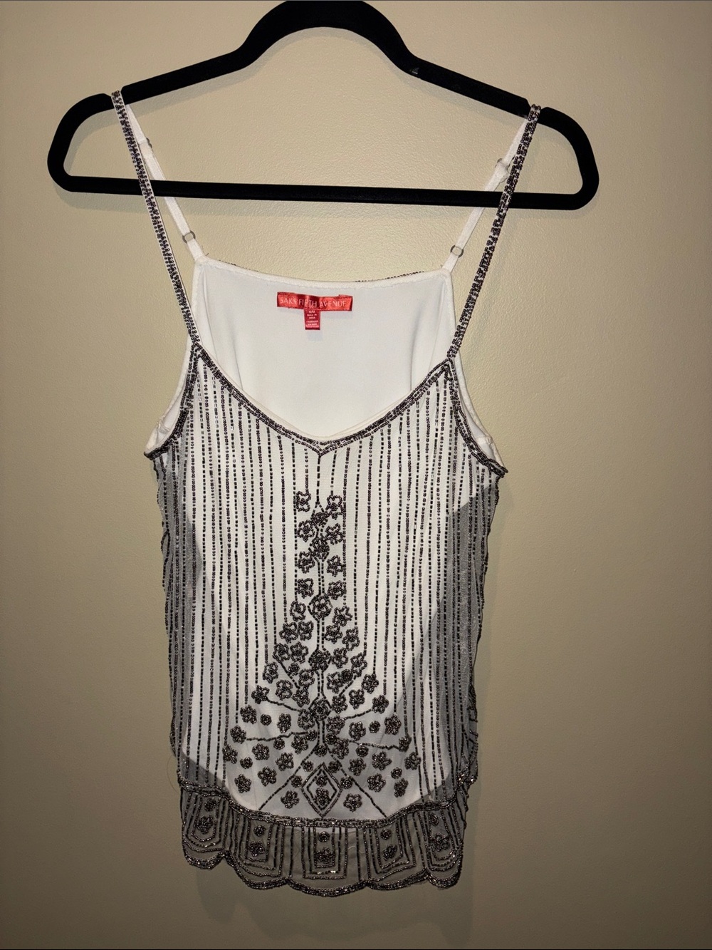 Saks Fifth Avenue | White Beaded Spaghetti Strap Camisole